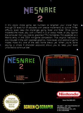 NESnake 2 (World) (v1.3) (Aftermarket) (Homebrew) box cover back